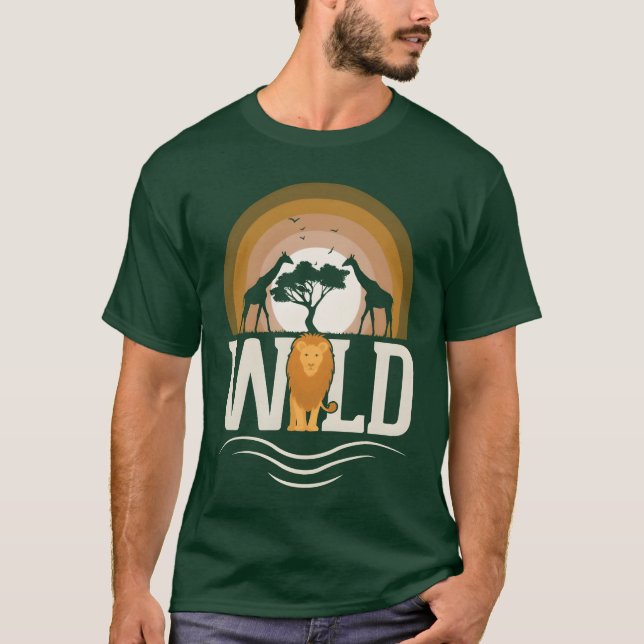 Vilda djur Lejon Giraff Afrika retro T Shirt (Framsida)