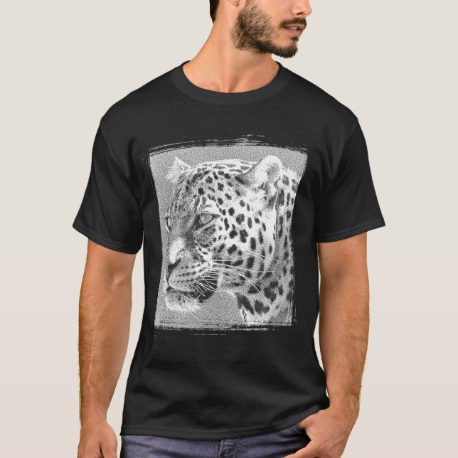 Vilda djur Leopard Head Modern Black Elegant T Shirt (Framsida)