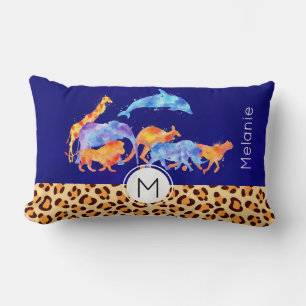 Vilda djur med leopard Print Gräns Monogram Lumbarkudde