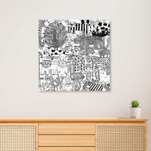 Vilda djur Modern Black and White Hand plockade Ar Canvastryck (Skapare uppladdad)
