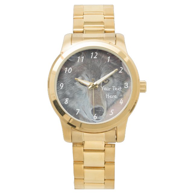 vilda djur och växter porträtt bild i grått varg armbandsur (Framsida)