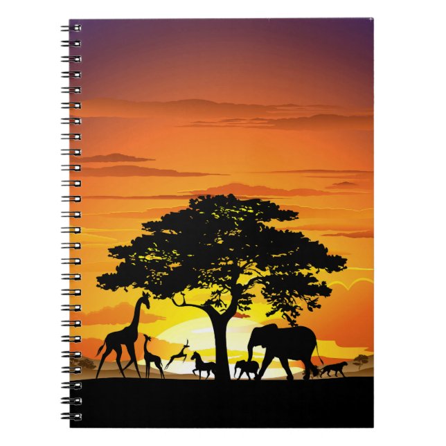 Vilda djur om African Savanna Sunset Anteckningsbok (Framsidan)