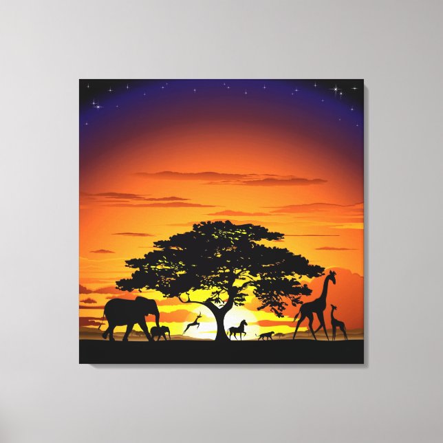 Vilda djur om African Savanna Sunset Canvastryck (Framsida)