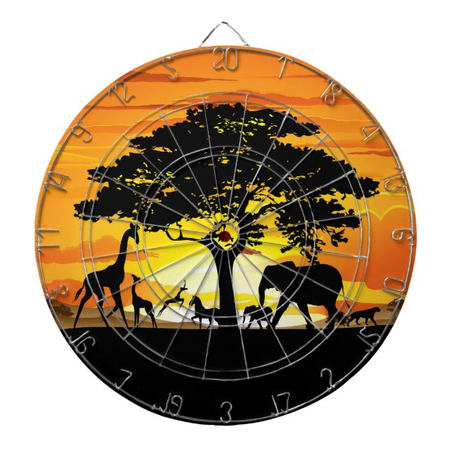 Vilda djur om African Savanna Sunset Darttavla (Framsidan)