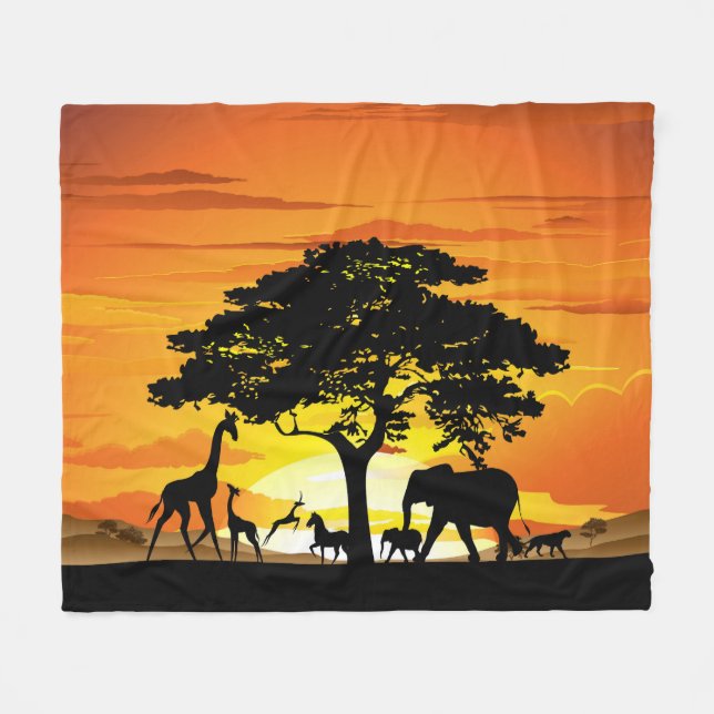 Vilda djur om African Savanna Sunset Fleecefilt (Framsidan (Horisontell))