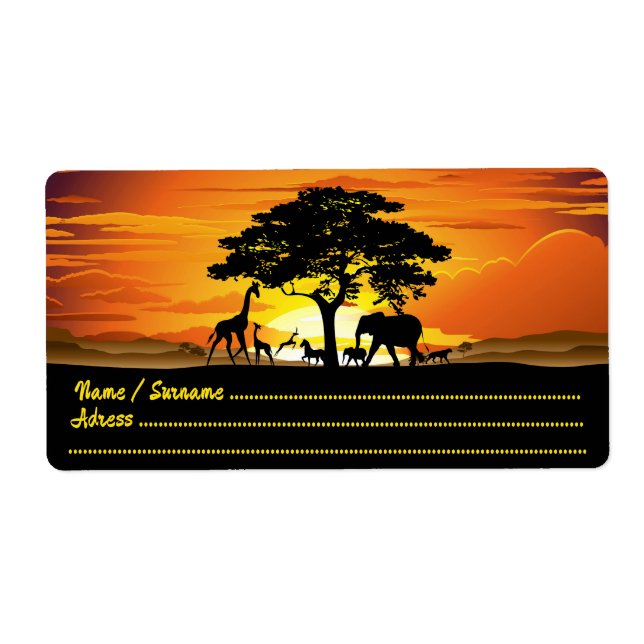 Vilda djur om African Savanna Sunset Fraktsedel (Framsidan)