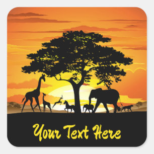 Vilda djur om African Savanna Sunset Fyrkantigt Klistermärke