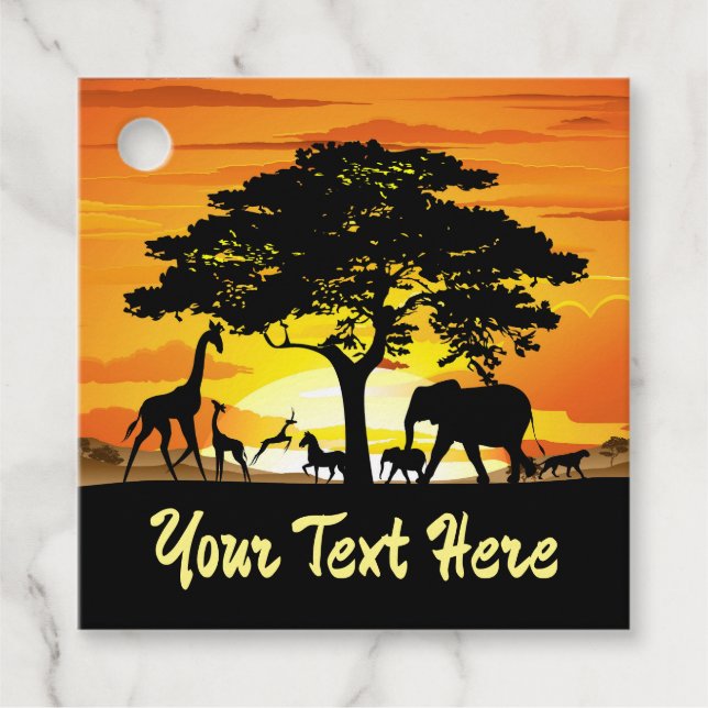 Vilda djur om African Savanna Sunset Gåvor Etiketter (Framsida)