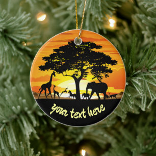 Vilda djur om African Savanna Sunset Julgransprydnad Keramik
