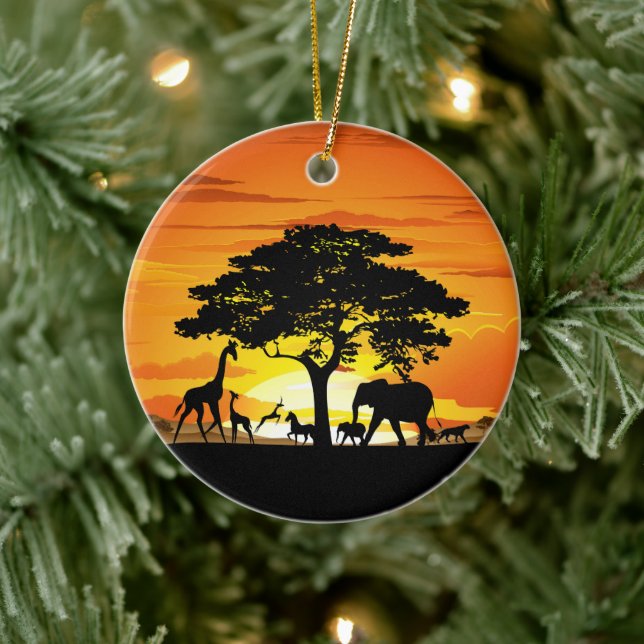 Vilda djur om African Savanna Sunset Julgransprydnad Keramik (Träd)