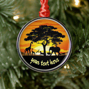 Vilda djur om African Savanna Sunset Julgransprydnad Metall