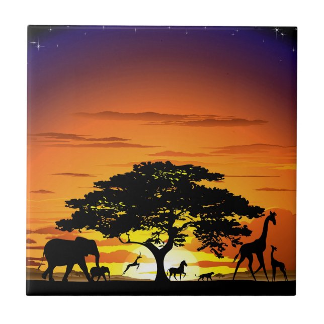 Vilda djur om African Savanna Sunset Kakelplatta (Framsidan)