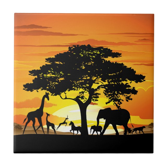 Vilda djur om African Savanna Sunset Kakelplatta (Framsidan)