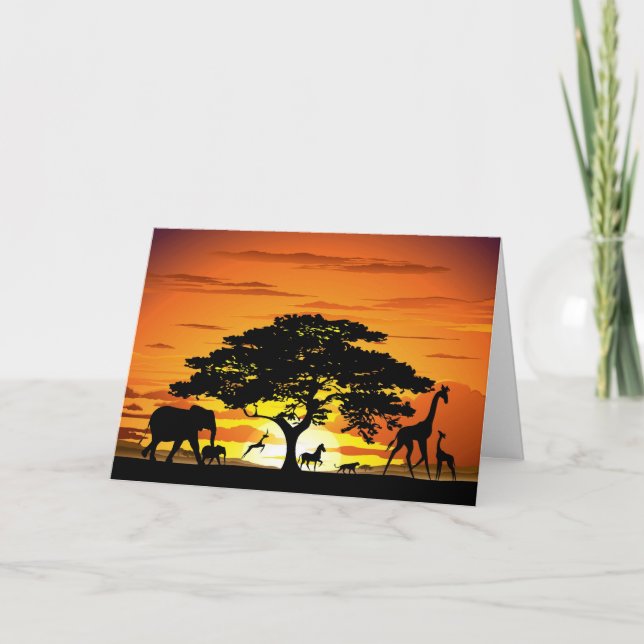 Vilda djur om African Savanna Sunset Kort (Framsida)