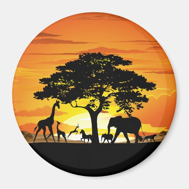 Vilda djur om African Savanna Sunset Magnet (Framsidan)