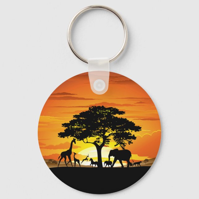 Vilda djur om African Savanna Sunset Nyckelring (Framsida)