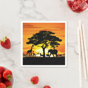 Vilda djur om African Savanna Sunset Pappersservett