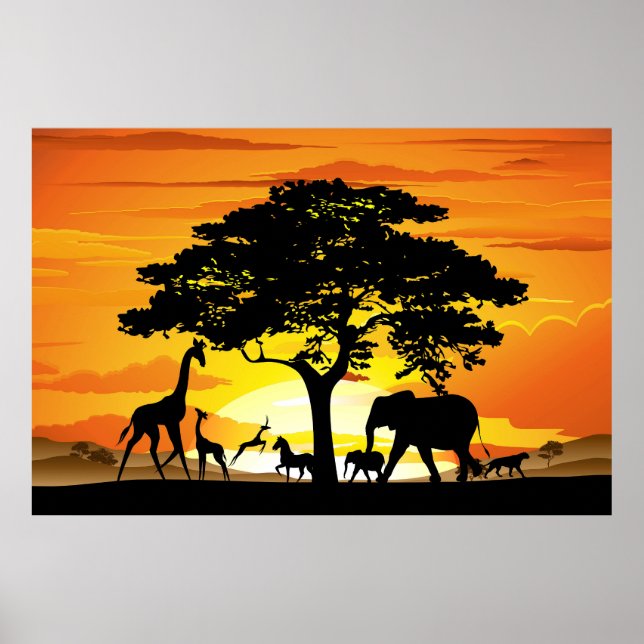Vilda djur om African Savanna Sunset Poster (Framsidan)
