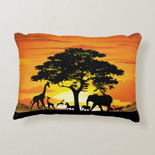 Vilda djur om African Savanna Sunset Prydnadskudde (Baksidan)