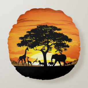 Vilda djur om African Savanna Sunset Rund Kudde