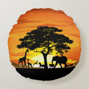 Vilda djur om African Savanna Sunset Rund Kudde