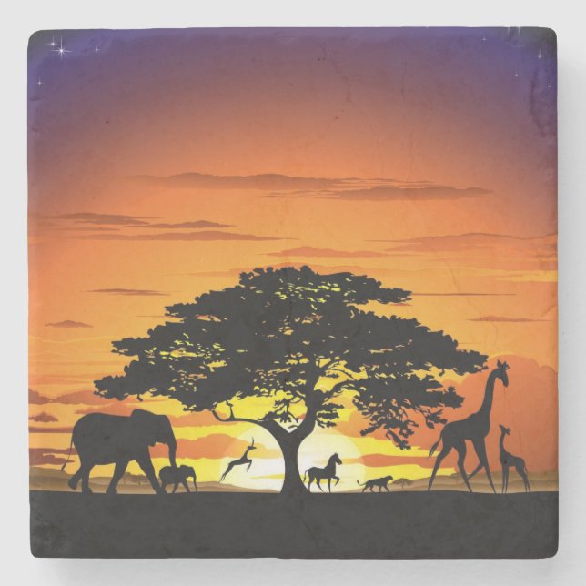 Vilda djur om African Savanna Sunset Stenunderlägg (Framsidan)