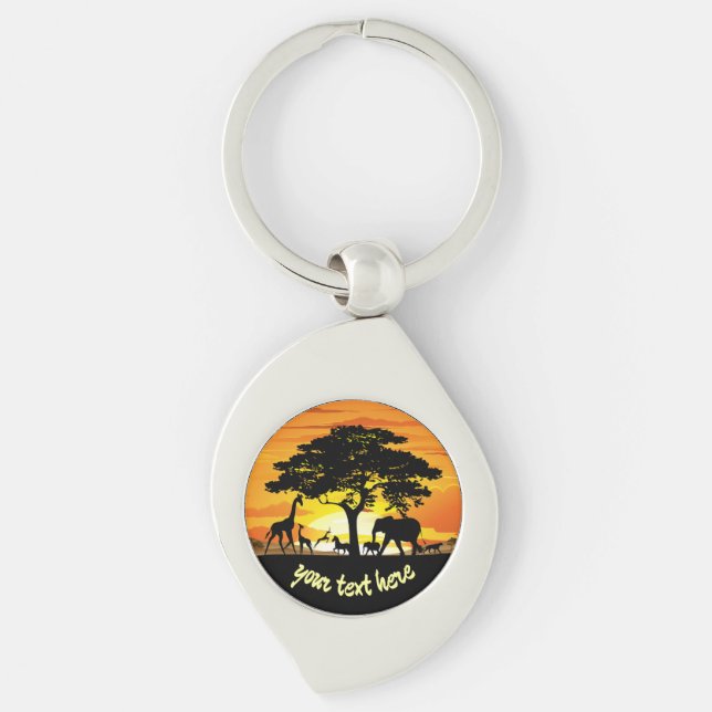 Vilda djur om African Savanna Sunset Swirl Silverfärgad Nyckelring (Framsidan)