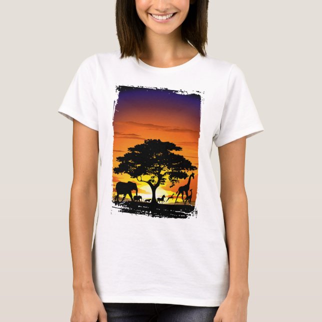 Vilda djur om African Savanna Sunset T Shirt (Framsida)