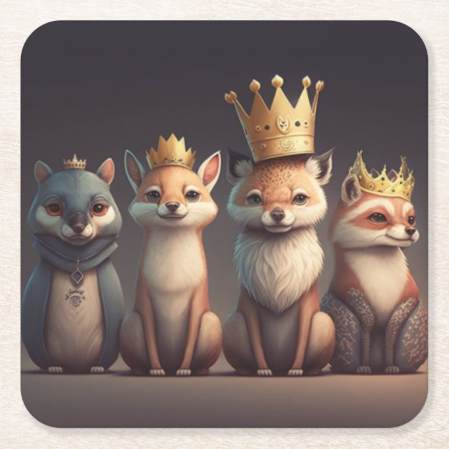Vilda djur på krona underlägg papper kvadrat (Framsidan)