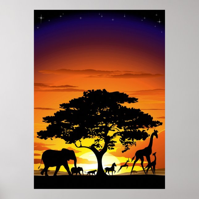 Vilda djur på Savannah Sunset Poster (Framsidan)