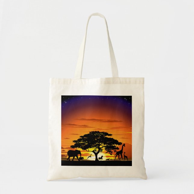 Vilda djur på Savannah Sunset tote bag Tygkasse (Framsidan)