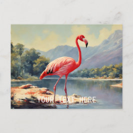 Vilda djur Rosa Flamingo Flod Berg Vintage Vykort