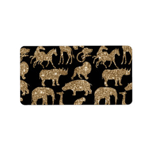 Vilda djur Safari Elegant Guld Glitter Gnistra Adressetikett