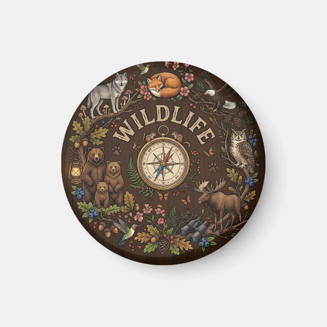 "Vilda djur" Skogsäventyrsillustration Magnet (Framsidan)