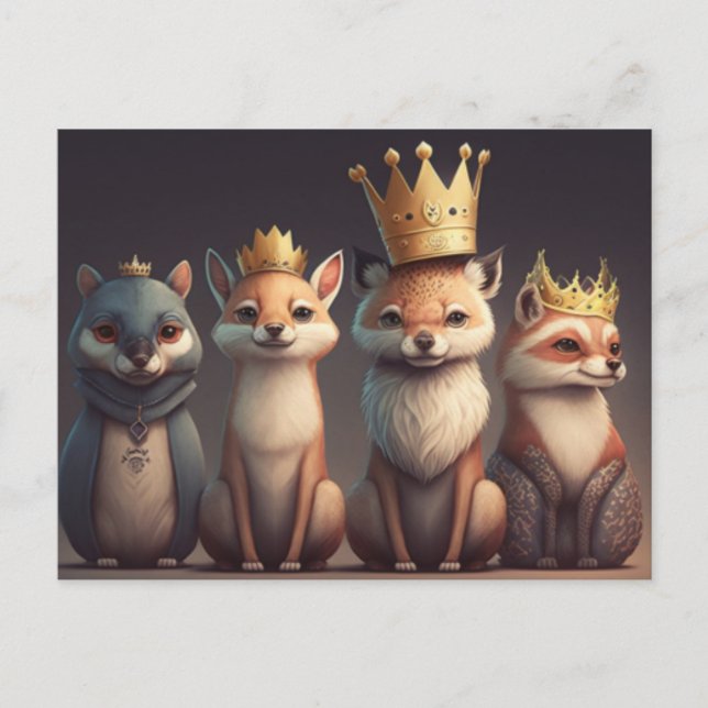 Vilda djur som bär kronor vykort (Framsida)