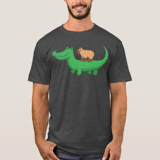 Vilda djur söta Capybara rider Krokodil retro T Shirt