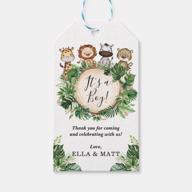 Vilda djur Tropical Jungle Greenery Baby Shower Presentetikett (Framsidan)