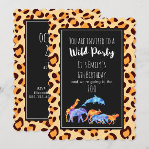 Vilda djur Zoo Birthday on Exotic Leopard Print Inbjudningar