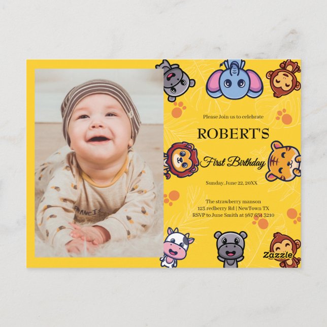 vilda djurs första födelsedag vykort (Baksida)