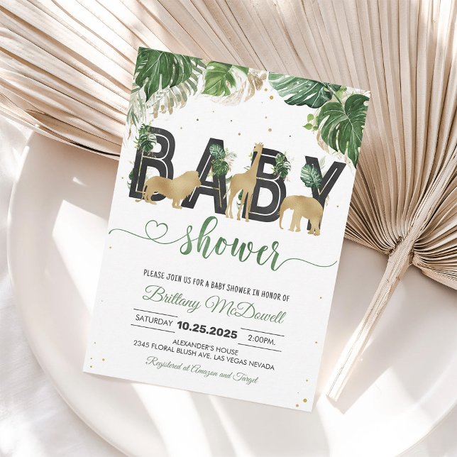 Vilda en safari med guld Baby Shower-inbjudan Inbjudningar (Skapare uppladdad)