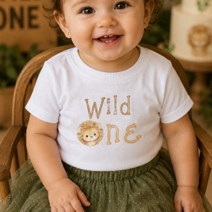 Vilda Enhövdade Lejon Första Födelsedags Babyflick T Shirt