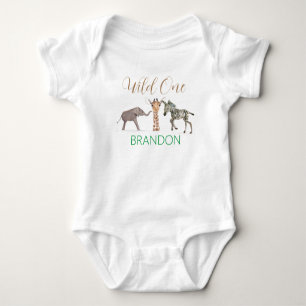 Vilda Ett Safari Djur 1-års Födelsedagsbaby bodysu T Shirt