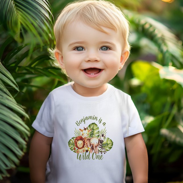 Vilda Ett Safari Djur 1-årsdag Djungelblad T Shirt (Skapare uppladdad)