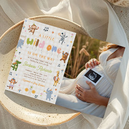 Vilda Ett Safari Djur Baby Shower Foto Inbjudningar