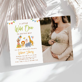 Vilda Ett Safari Djur Baby Shower Foto Inbjudningar