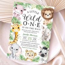 Vilda Ett Safari Djur Baby Shower Inbjudan