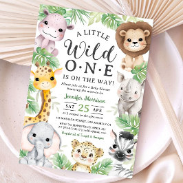 Vilda Ett Safari Djur Baby Shower Inbjudan
