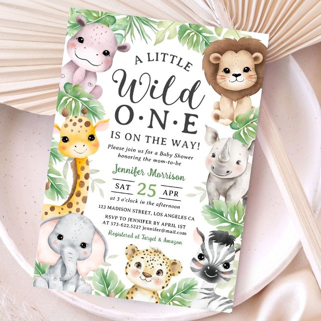 Vilda Ett Safari Djur Baby Shower Inbjudan (Skapare uppladdad)