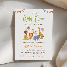 Vilda Ett Safari Djur Babyfirande  Inbjudningar