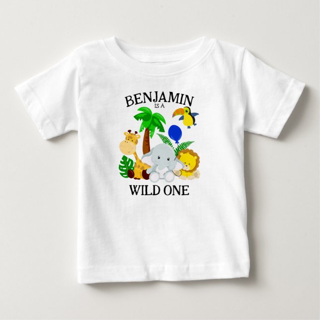 Vilda Ett Safari Djur Första Födelsedagen T Shirt (Framsida)